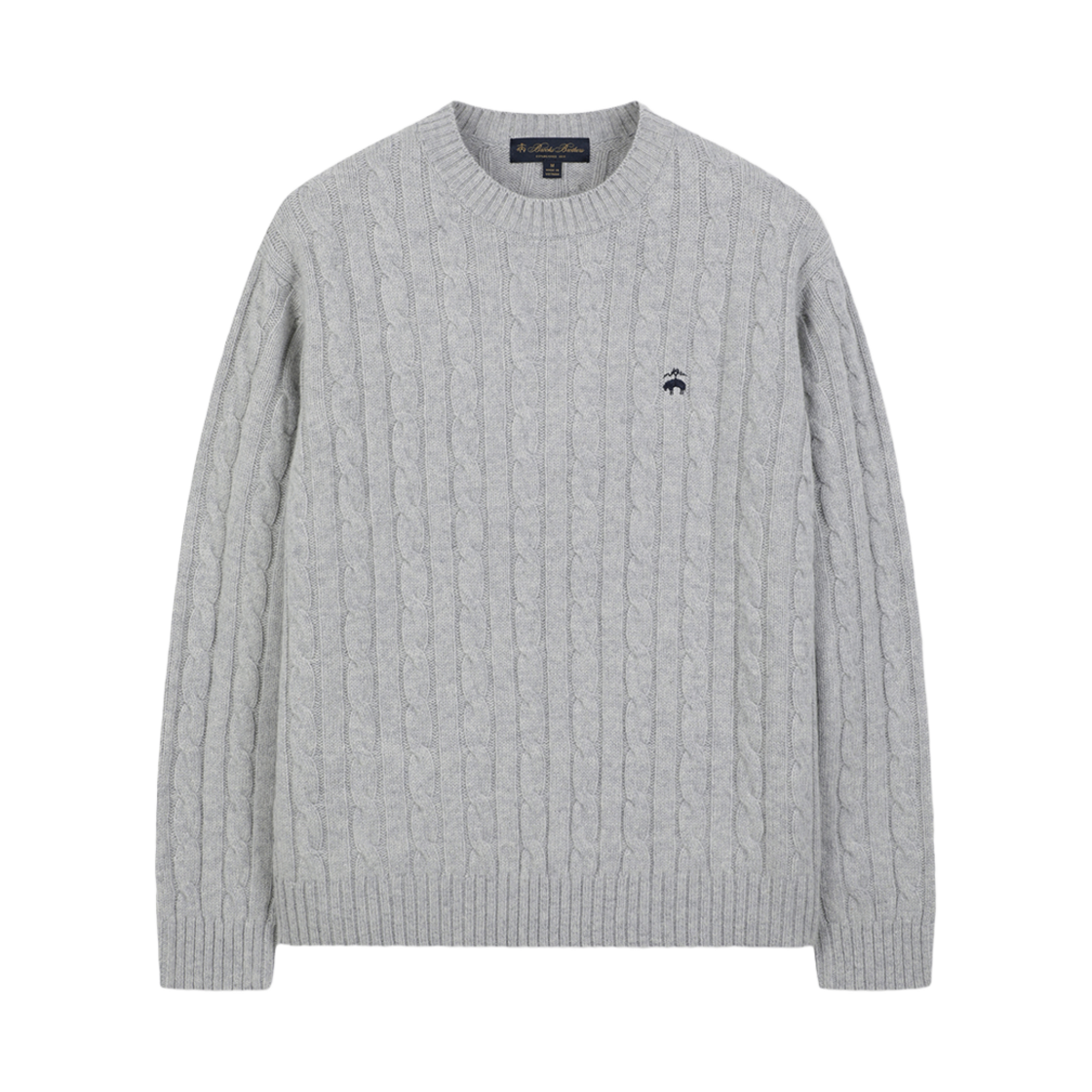 BBWRMB1012XEF Brooks Brothers Shetland Cable Logo Sweater Light Grey