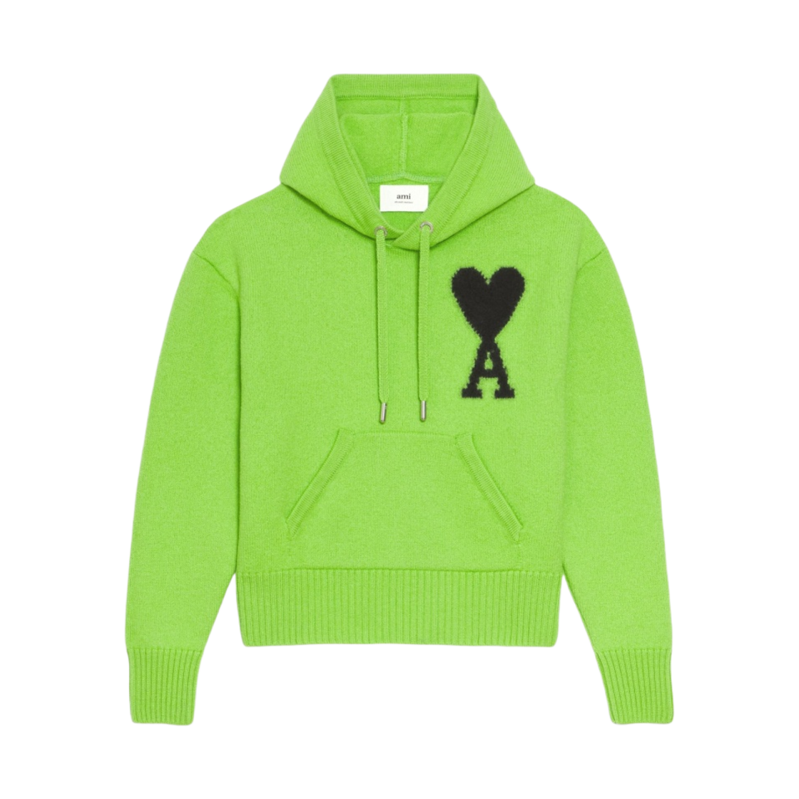 아미 빅 하트 로고 인타르시아 후드 네온 그린 블랙(AMI de Coeur Oversize Intarsia Hoodie Neon Green Black) - 1