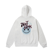 TONY HAWK Smile Boucle Embroidery Graphic Hoodie Oatmeal