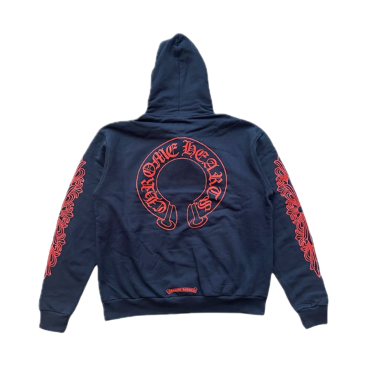 - Chrome Hearts Horseshoe Floral Hoodie Navy