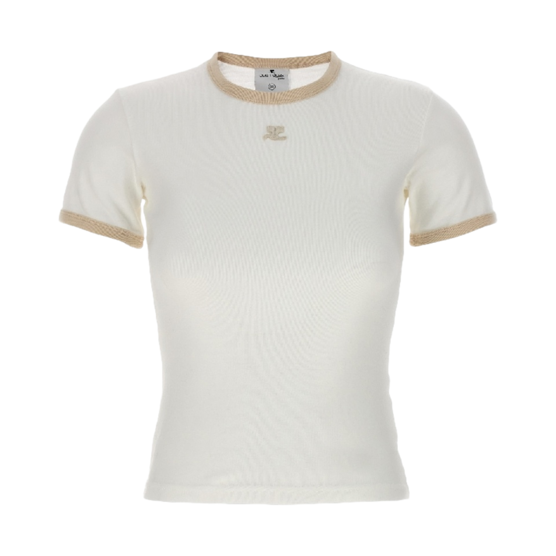 (W) 꾸레쥬 리에디션 콘트라스트 티셔츠 화이트 오트밀((W) Courreges Reedition Contrast T-Shirt White Oatmeal)
