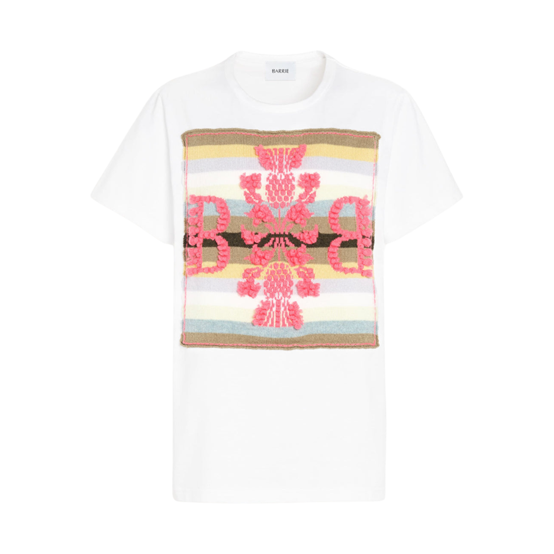 배리 캐시미어 로고 패치 스트라이프 티셔츠 화이트(Barrie Cashmere Logo Patch Striped T-Shirt White)