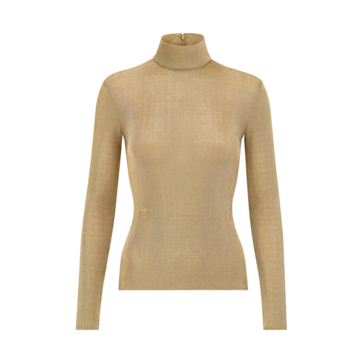 (W) Dior Or Turtleneck Sweater Gold Tone Ribbed