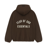 Essentials Brushed Full Zip Hoodie Bomber Jacket Brown - 24FW