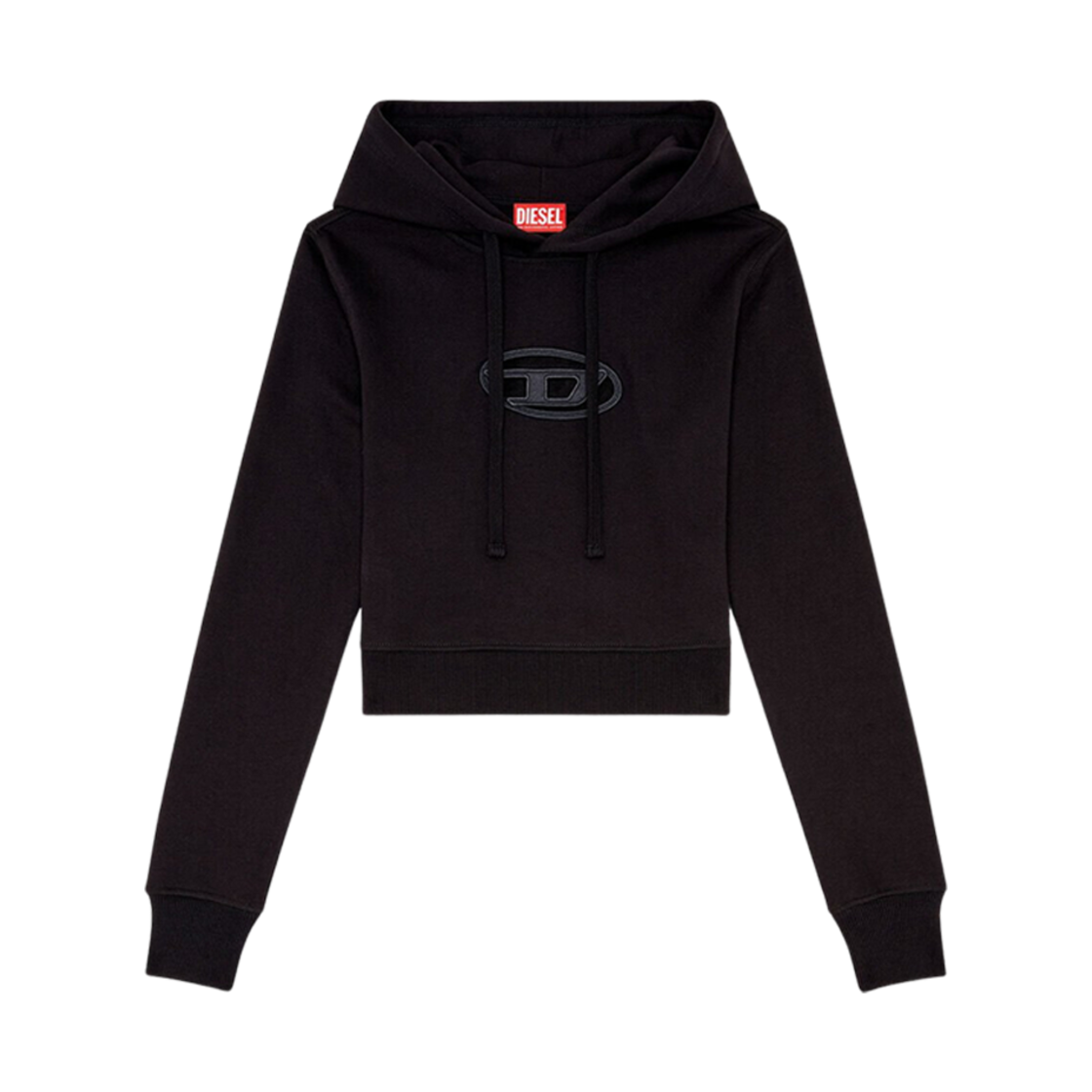 (W) 디젤 F-슬리미-후드-Od 컷 아웃 로고 크롭 후드 블랙((W) Diesel F-Slimmy-Hood-Od Cropped Hoodie with Cut-Out Logo Black)