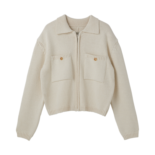 RM25SKCD002CR Recto Pockets Detail Knit Zip-Up Cream