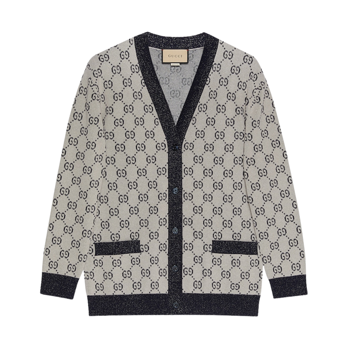 (W) 구찌 GG 코튼 자카드 가디건 아이보리 블루((W) Gucci GG Cotton Jacquard Cardigan Ivory Blue) - 1
