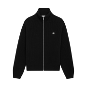 Celine RIbbed Wool Triomphe Trucker Sweater Black