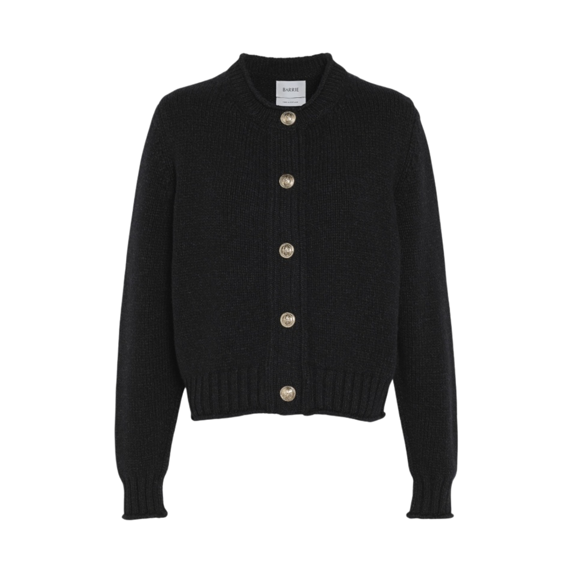 C222271040 (W) Barrie Chunky Cashmere Cardigan with Gold Buttons Arran Black