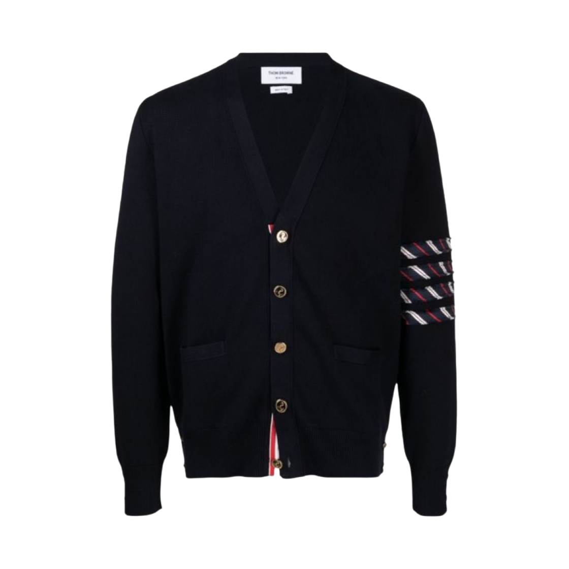 톰브라운 코튼 밀라노 스티치 사선 스트라이프 가디건 네이비(Thom Browne Cotton Milano Stitch 4-Bar Stripe Cardigan Navy) - 1