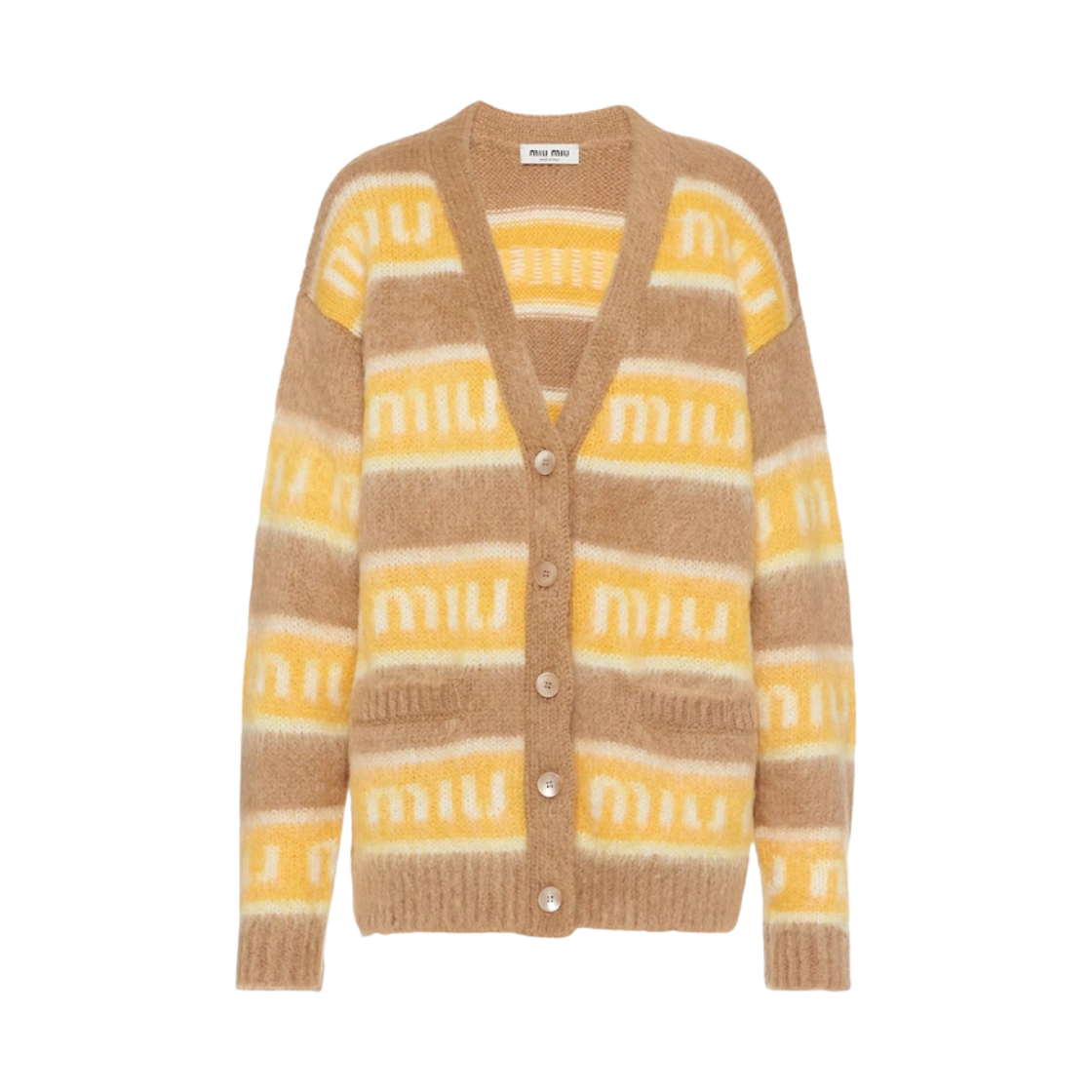 (W) 미우 미우 오버사이즈 모헤어 가디건 카멜 브라운((W) Miu Miu Oversized Mohair Cardigan Camel Brown) - 1