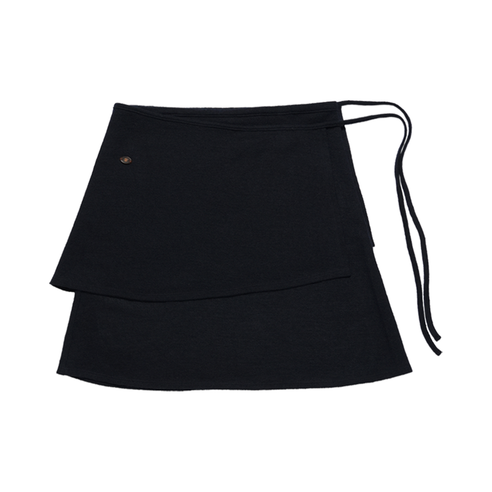 LLL90C-SK-NV00201 LLL Design Studio Wool Moss Crape Layered Wrap Skirt Navy