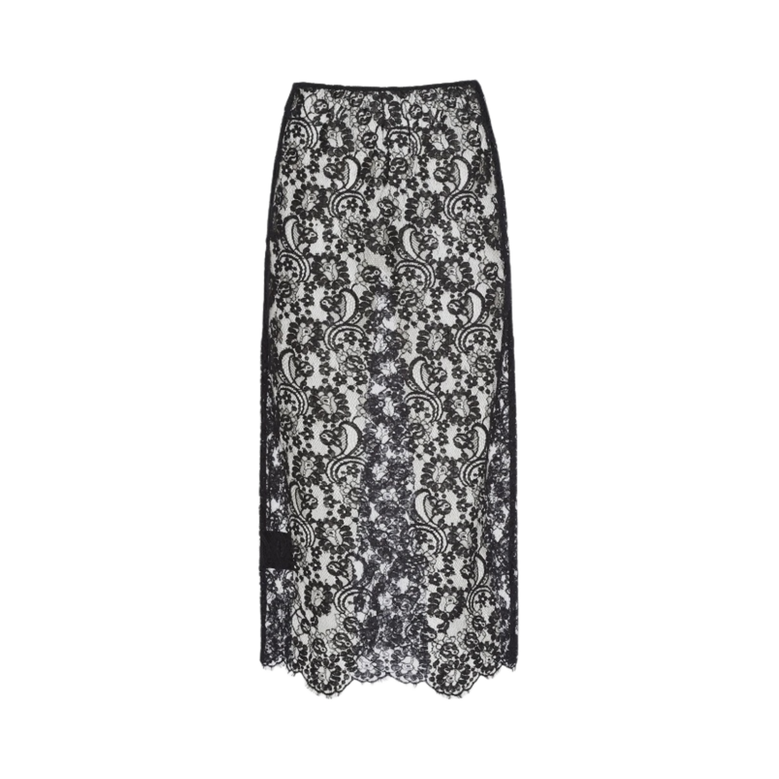 (W) 프라다 레이스 미디 스커트 블랙((W) Prada Lace Midi-Skirt Black) - 1