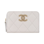 Chanel Zipped Coin Purse Grained Shiny Calfskin & Gold White