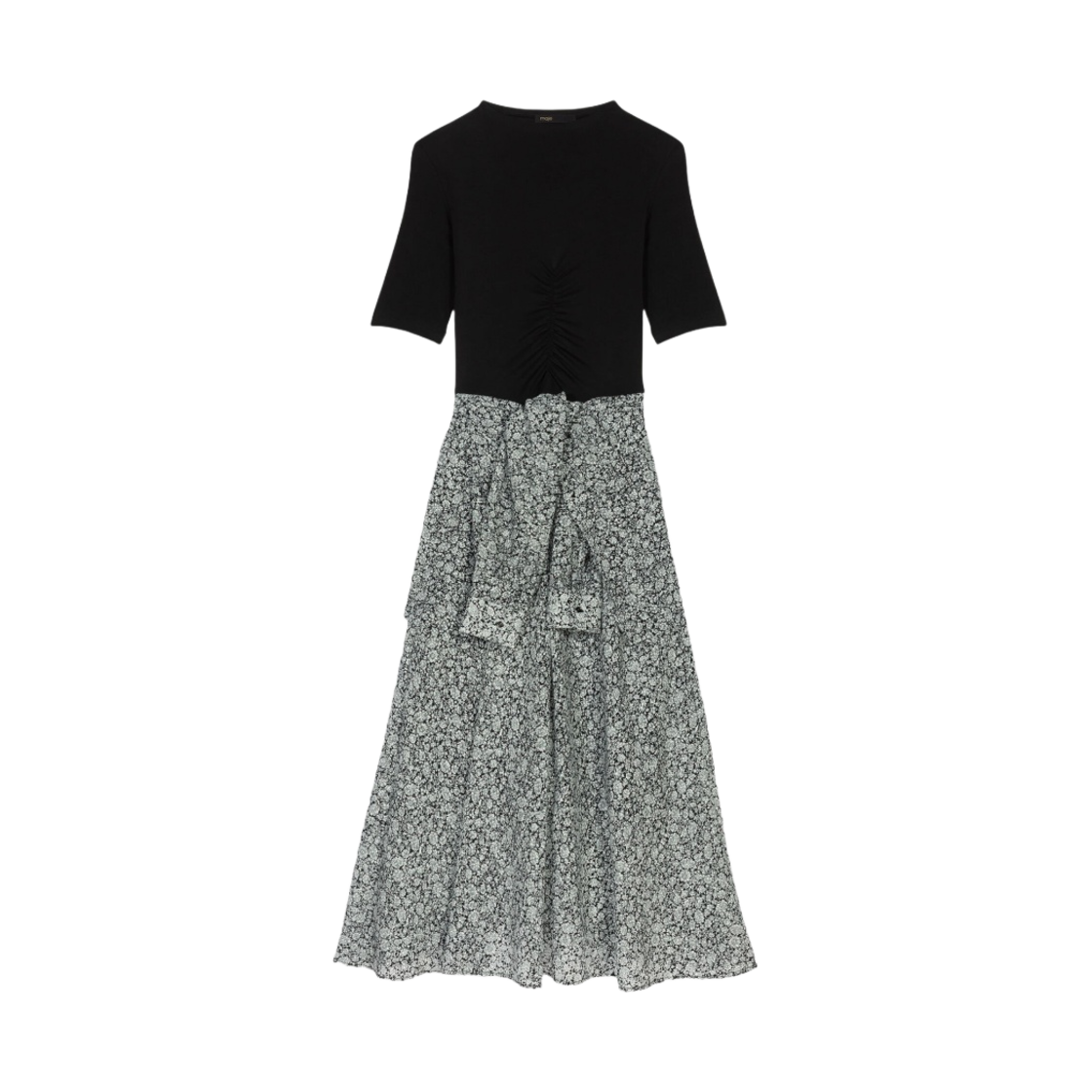 (W) 마쥬 롱 플로럴 드레스 블랙((W) Maje Long Floral Dress Black)