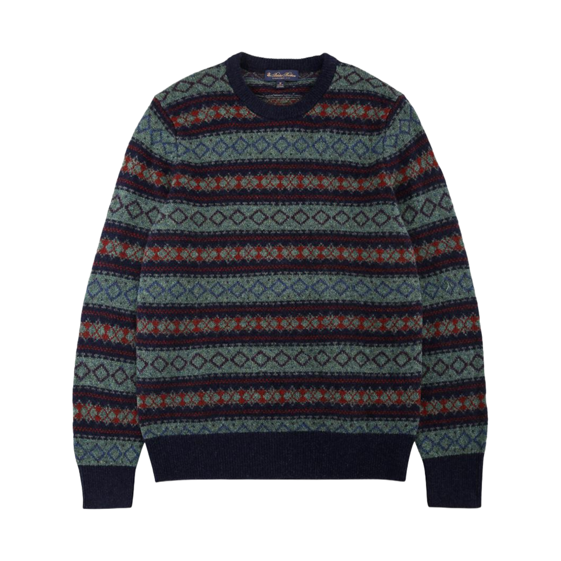 BBWRMM09377DF Brooks Brothers Lambswool Vintage Fairisle Crewneck Sweater Dark Blue