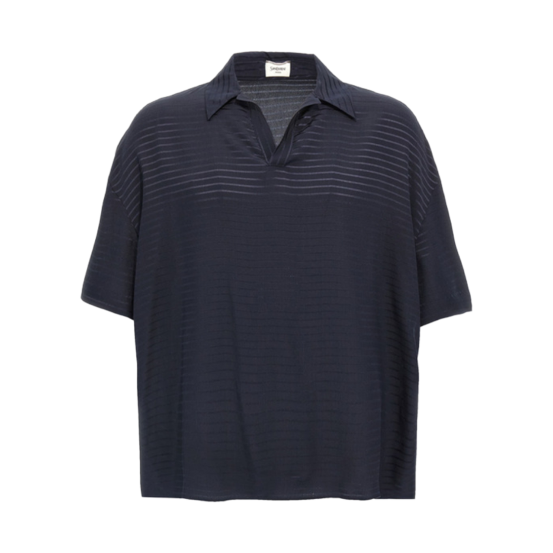 814801-Y2G62-4102 Saint Laurent Light Silk Striped Polo Shirt Bleu Nuit