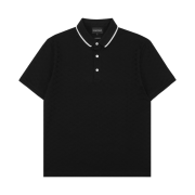 Emporio Armani Cotton Fitted Short Sleeve Lapel Polo Shirt Black