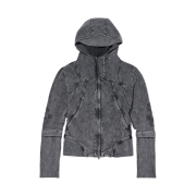 (W) Mischief Cut Off Hoodie Washed Charcoal