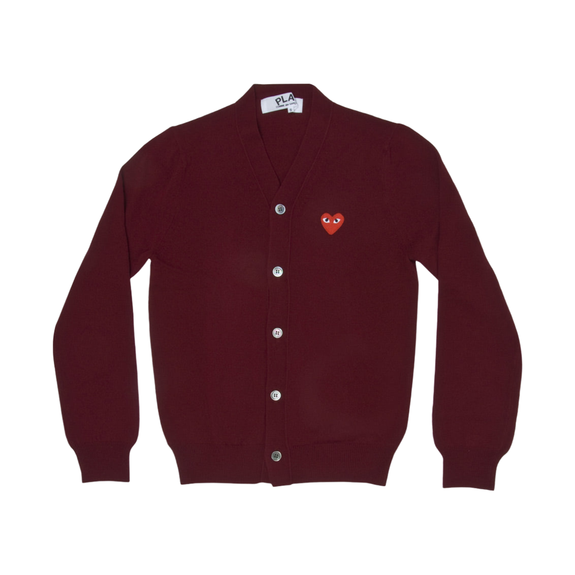AX-N008-051-4 Play Comme des Garcons Red Heart V-Neck Cardigan Burgundy
