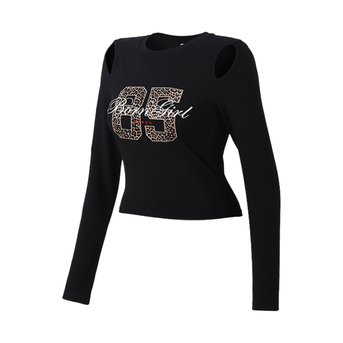 본투윈 우먼스 본걸 레오파드 크롭 롱슬리브 블랙