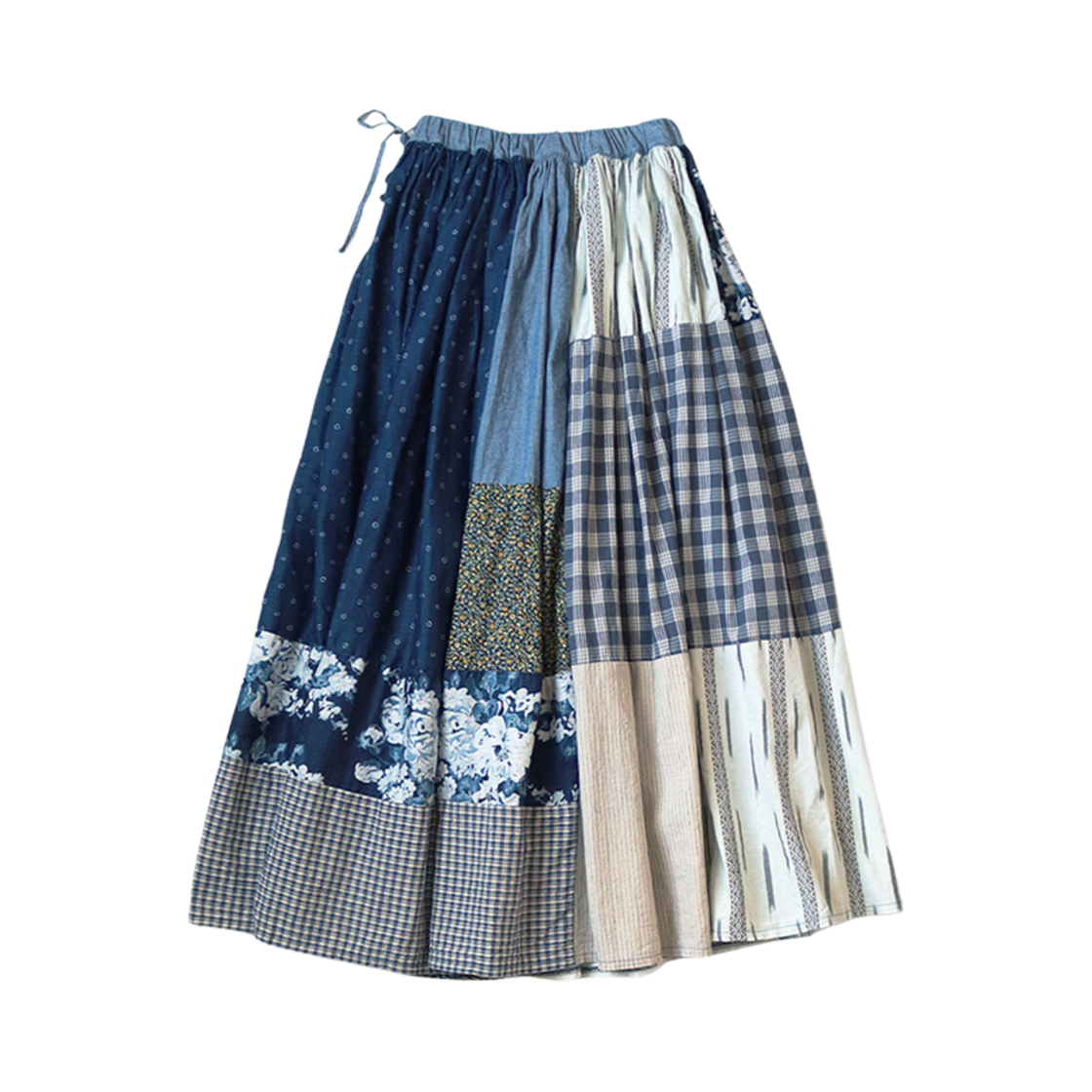 (W) 캐피탈 패치워크 개더드 스커트 인디고((W) Kapital Patchwork Gathered Skirt Indigo) - 2