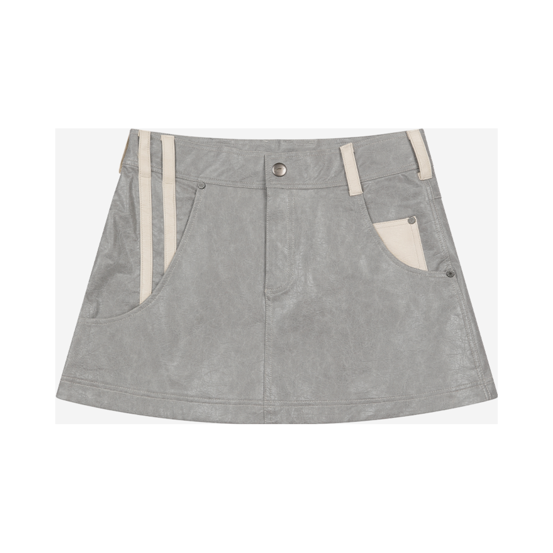 E01SK01GY Problemallways Baseball Line Leather Mini Skirt Grey