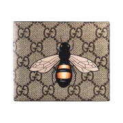 Gucci Bestiary Bee Print GG Supreme Wallet Beige Ebony