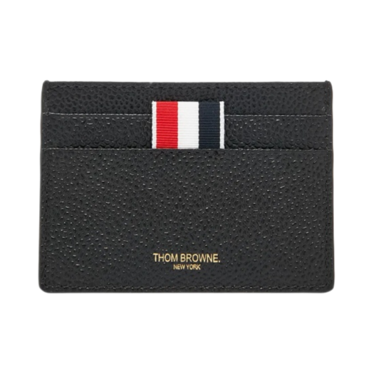MAW020L-00198-001 Thom Browne Pebble Grain Leather Stripe Single Card Holder Black