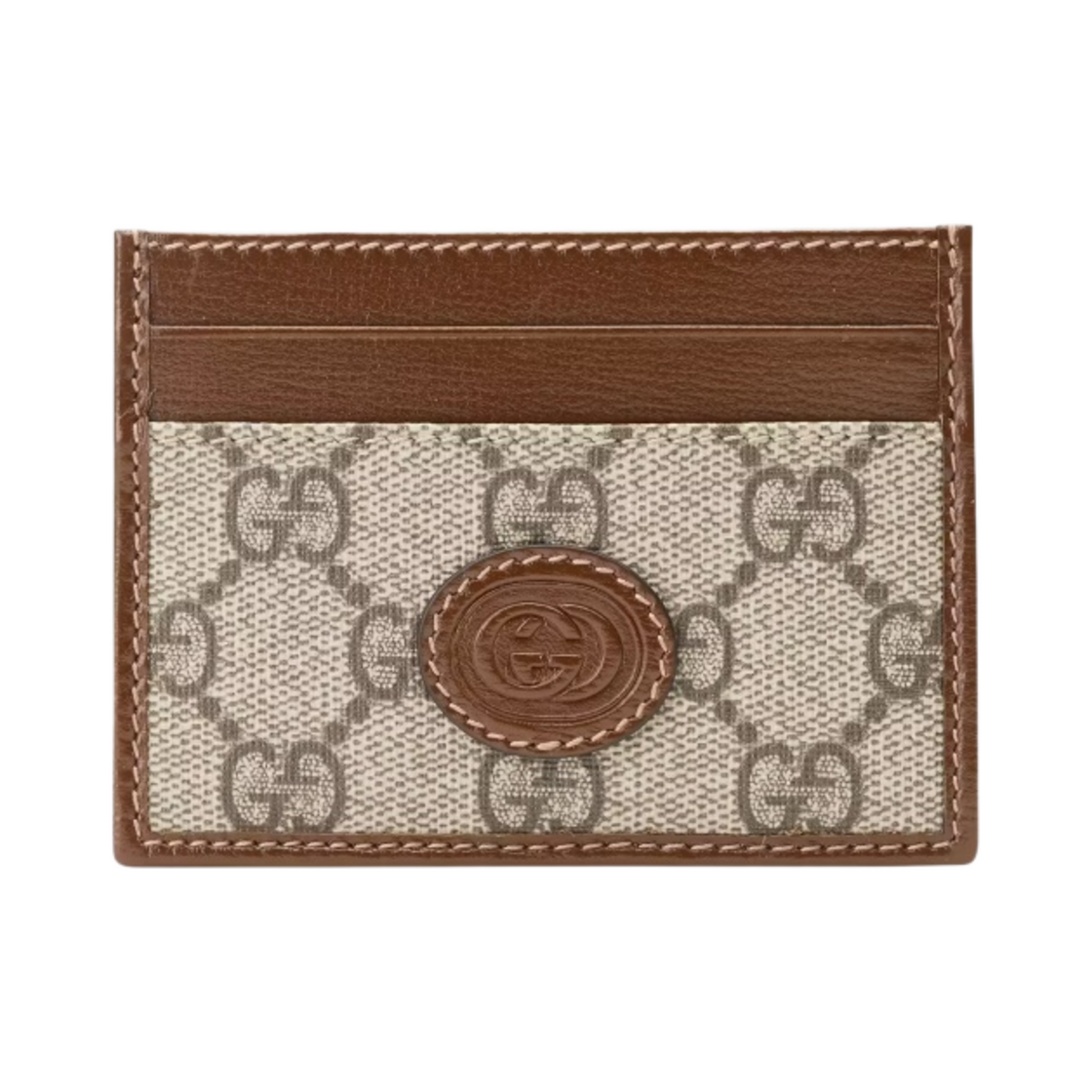 673002-92TCG-8563 Gucci Interlocking G Card Case Beige Ebony Brown