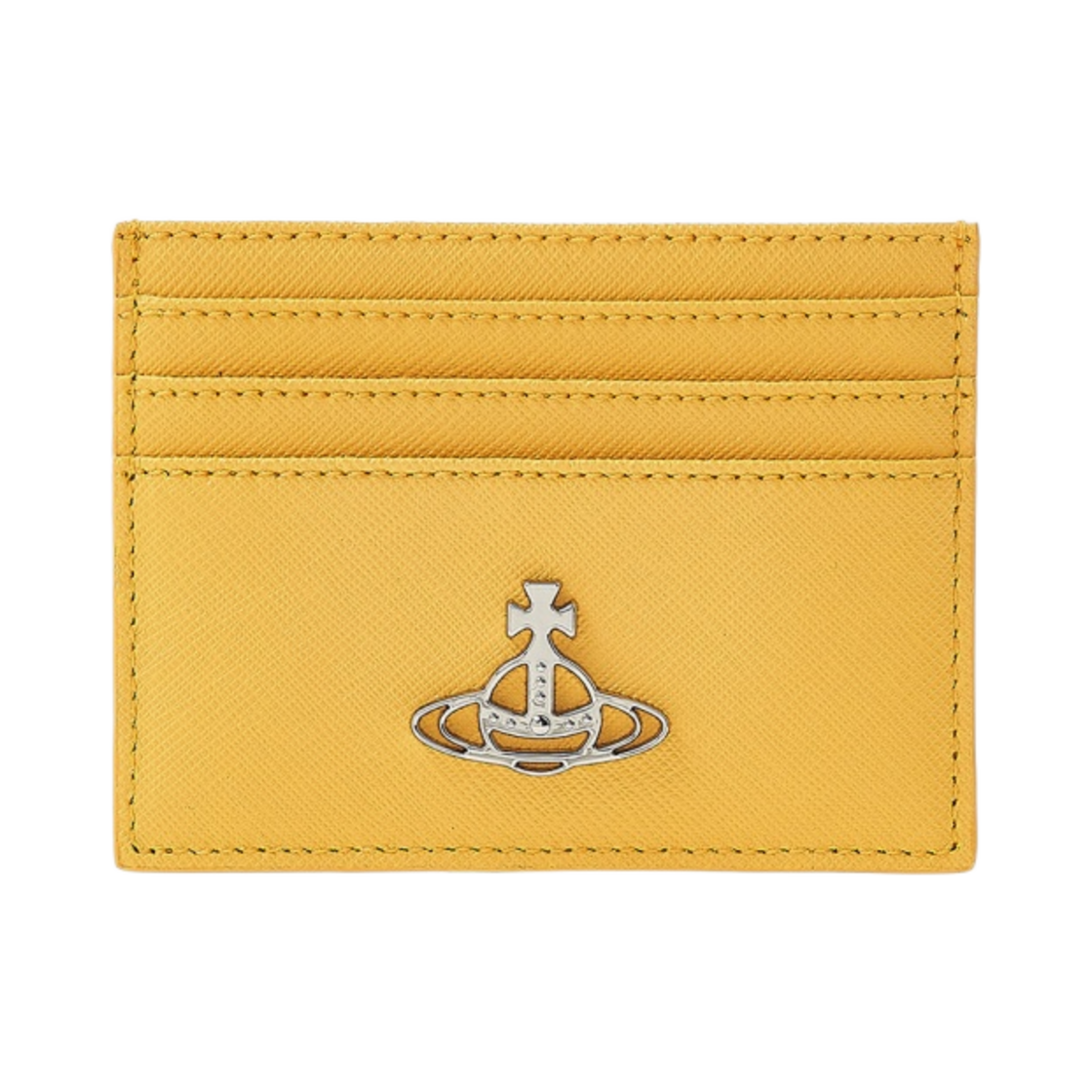 비비안 웨스트우드 사피아노 레더 로고 카드 홀더 옐로우(Vivienne Westwood Saffiano Leather Logo Card Holder Yellow) - 1