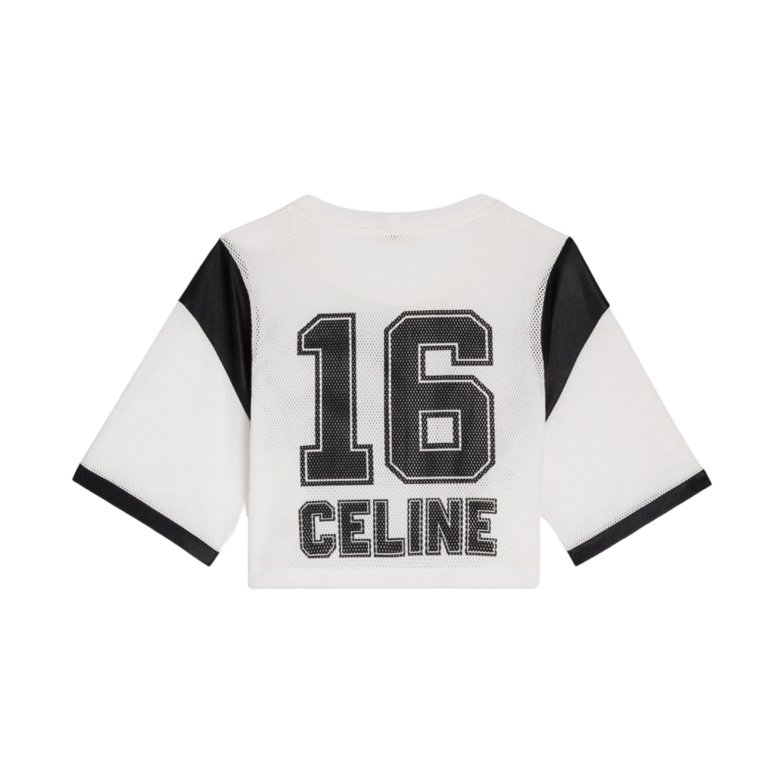 (W) 셀린느 저지 메쉬 셀린느 16 프린트 크롭드 티셔츠 오프 화이트 블랙((W) Celine Cropped T-Shirt With Celine 16 Print In Jersey Mesh Off White Black) - 2