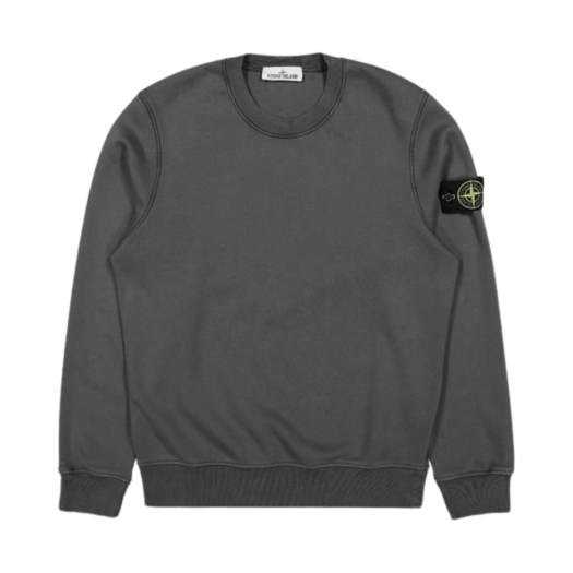 Stone Island 6100044 Organic Cotton Fleece Crewneck Sweatshirt with Ribbed Details Charcoal Grey - 25SS
