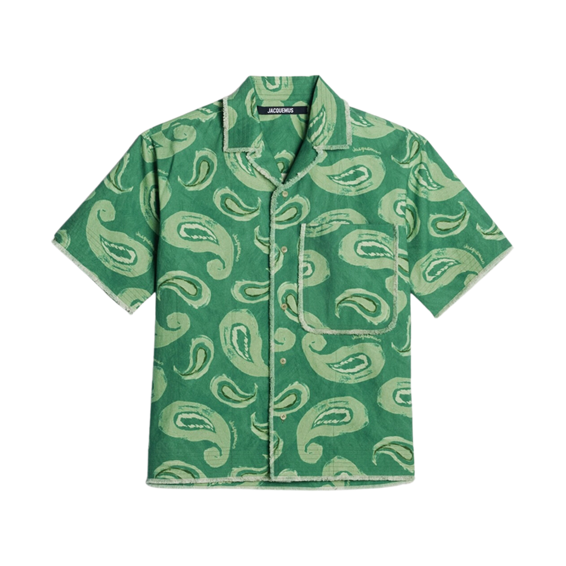 자크뮈스 라 슈미즈 아티초크 프레이드 프린티드 셔츠 프린트 팝 그린 페이즐리(Jacquemus La Chemise Artichaut Frayed Printed Shirt Print Pop Green Paisley) - 1