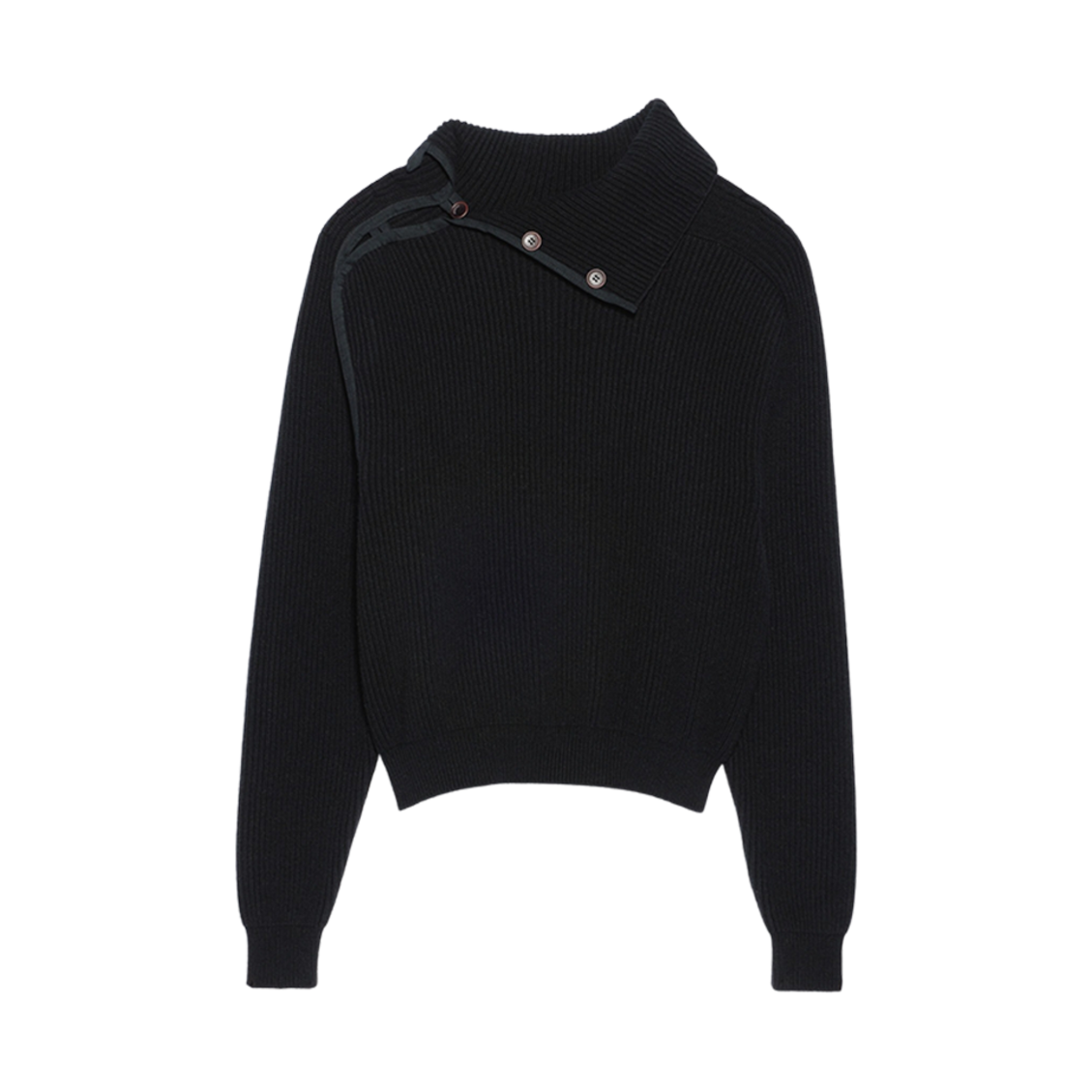 236KN259-2116-990 Jacquemus La Maille Vega Asymmetric Mock-Neck Sweater Black
