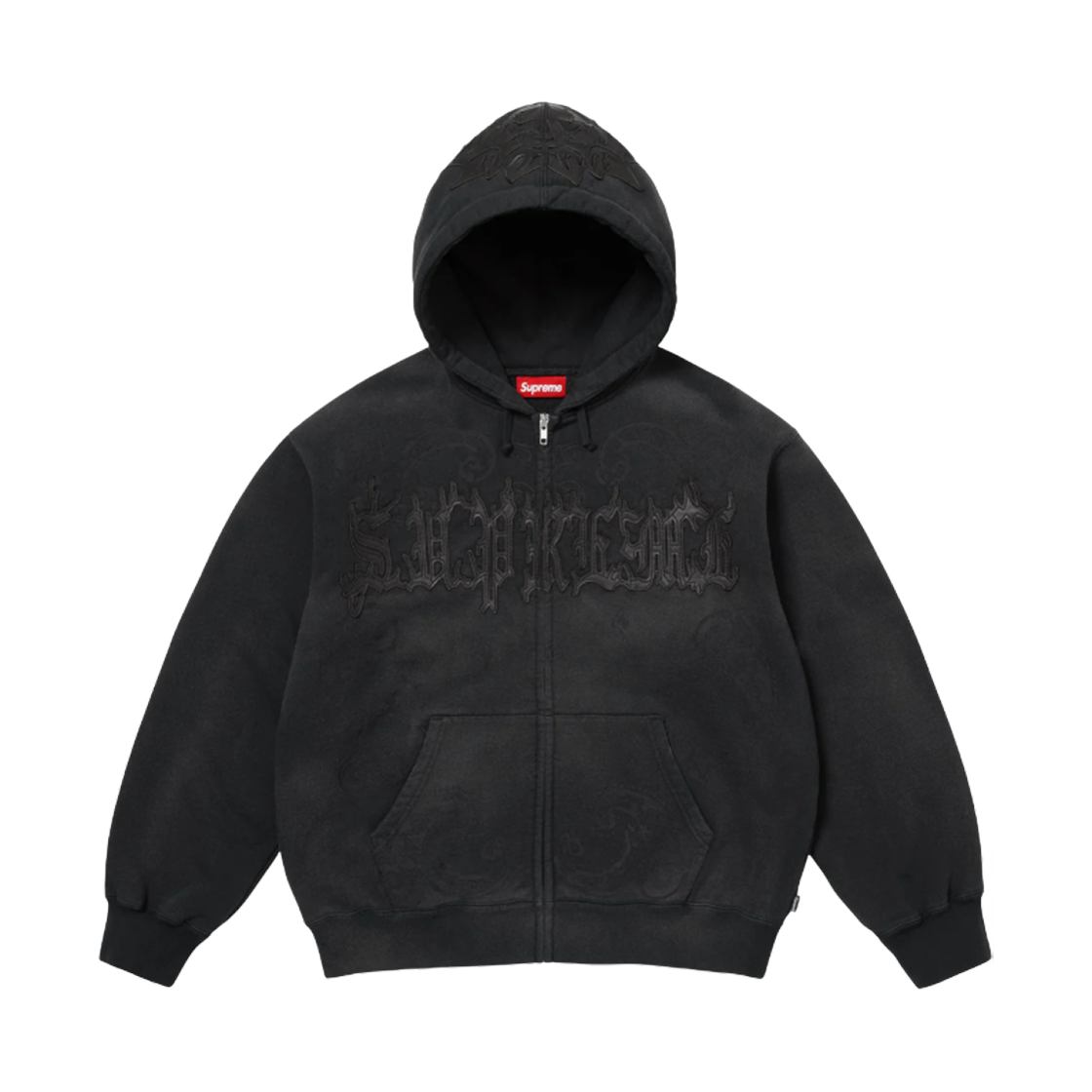 슈프림 레더 아플리케 집업 후드 스웨트셔츠 블랙 - 25SS(Supreme Leather Applique Zip Up Hooded Sweatshirt Black - 25SS)