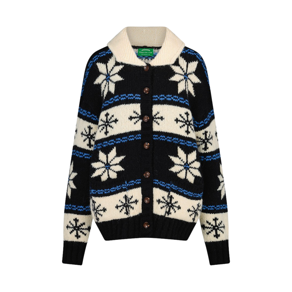 그린버터 우먼 스노우플레이크 알파카 코위찬 가디건 블랙