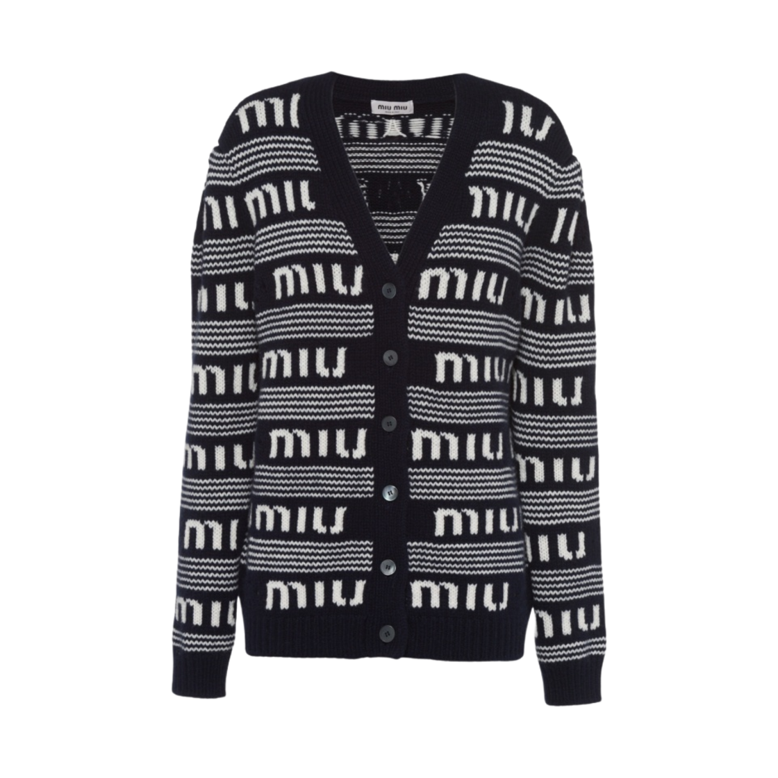 MMF685-12KB-F022X (W) Miu Miu Cashmere Cardigan Blue White - 대표 이미지 #1