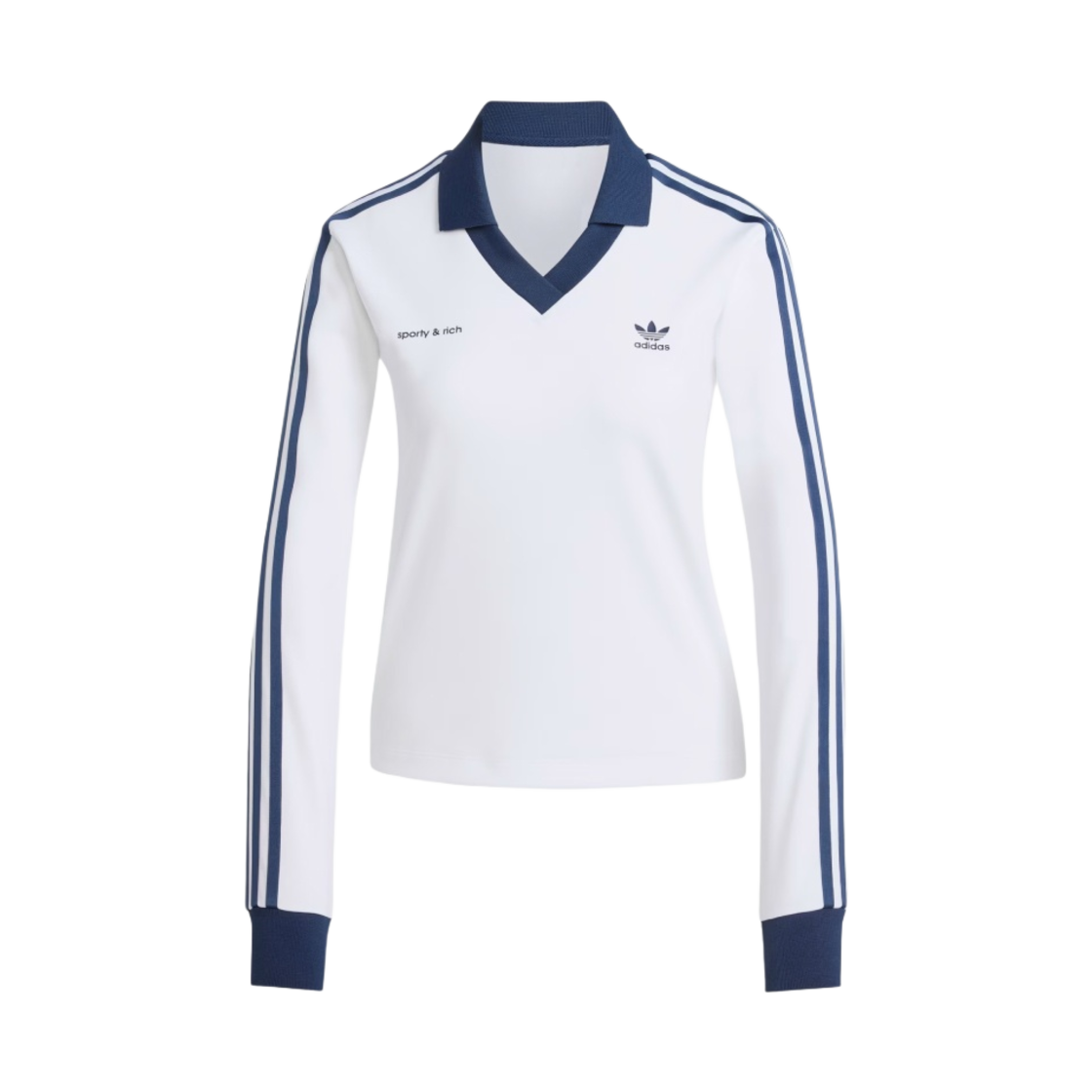 (W) 아디다스 x 스포티 앤 리치 롱슬리브 풋볼 저지 화이트 나이트 인디고 - US 사이즈((W) Adidas x Sporty & Rich Long Sleeve Football Jersey White Night Indigo - US Sizing)
