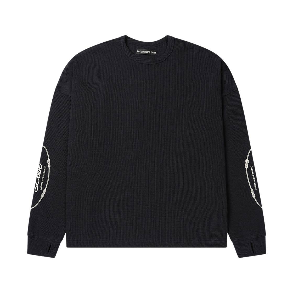 824204032 Pose Number Eight Symbol Waffle Long Sleeve Navy