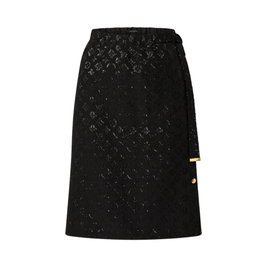 (W) Louis Vuitton Monogram Fil Coupe Wrap Skirt Black