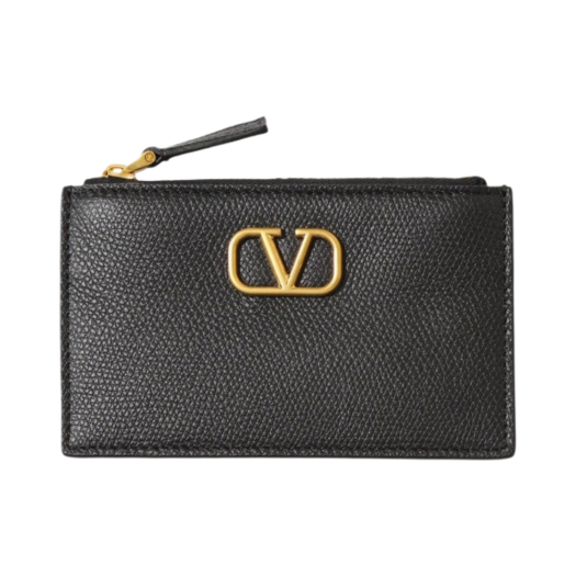 Valentino Vlogo Signature Grainy Calfskin Card Holder with Zip Black