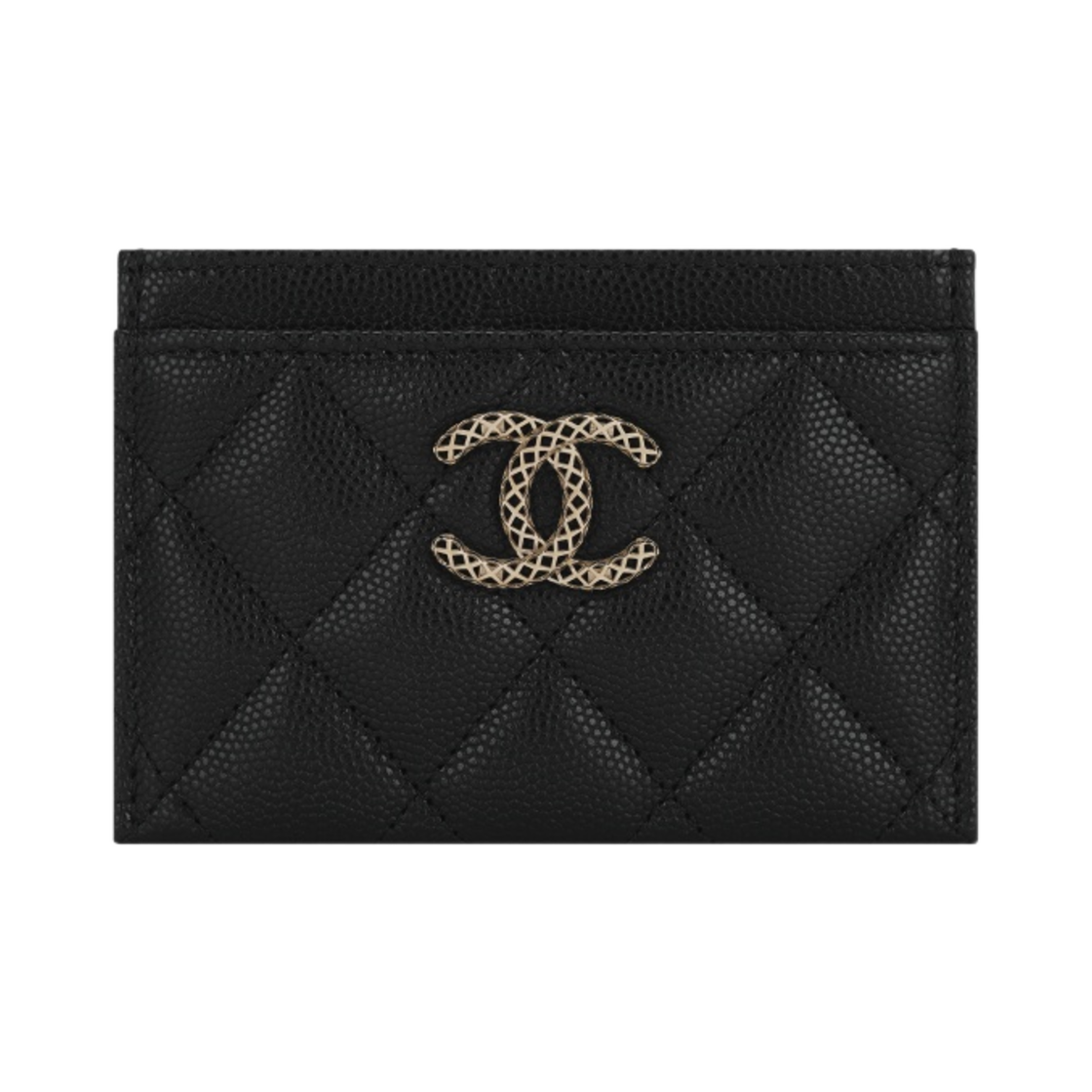 샤넬 카드 홀더 그레인드 샤이니 카프스킨 & 골드 메탈 블랙(Chanel Card Holder Grained Shiny Calfskin & Gold Black) - 1