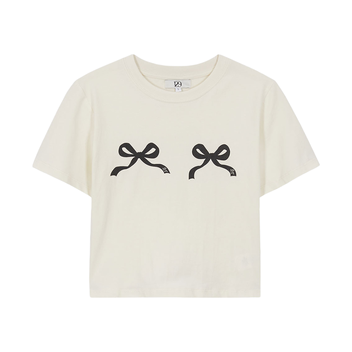 일리고 리본 핏티드 크롭 티셔츠 아이보리