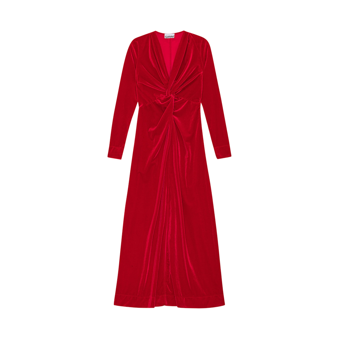 (W) 가니 벨벳 저지 트위스트 롱 드레스 세이비 레드((W) Ganni Velvet Jersey Twist Long Dress Savvy Red) - 1