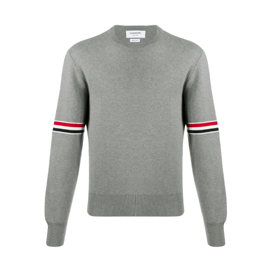 톰브라운 코튼 밀라노 스티치 스트라이프 암밴드 크루넥 스웨터 라이트 그레이(Thom Browne Cotton Milano Stitch Stripe Armband Crewneck Sweater Light Grey)