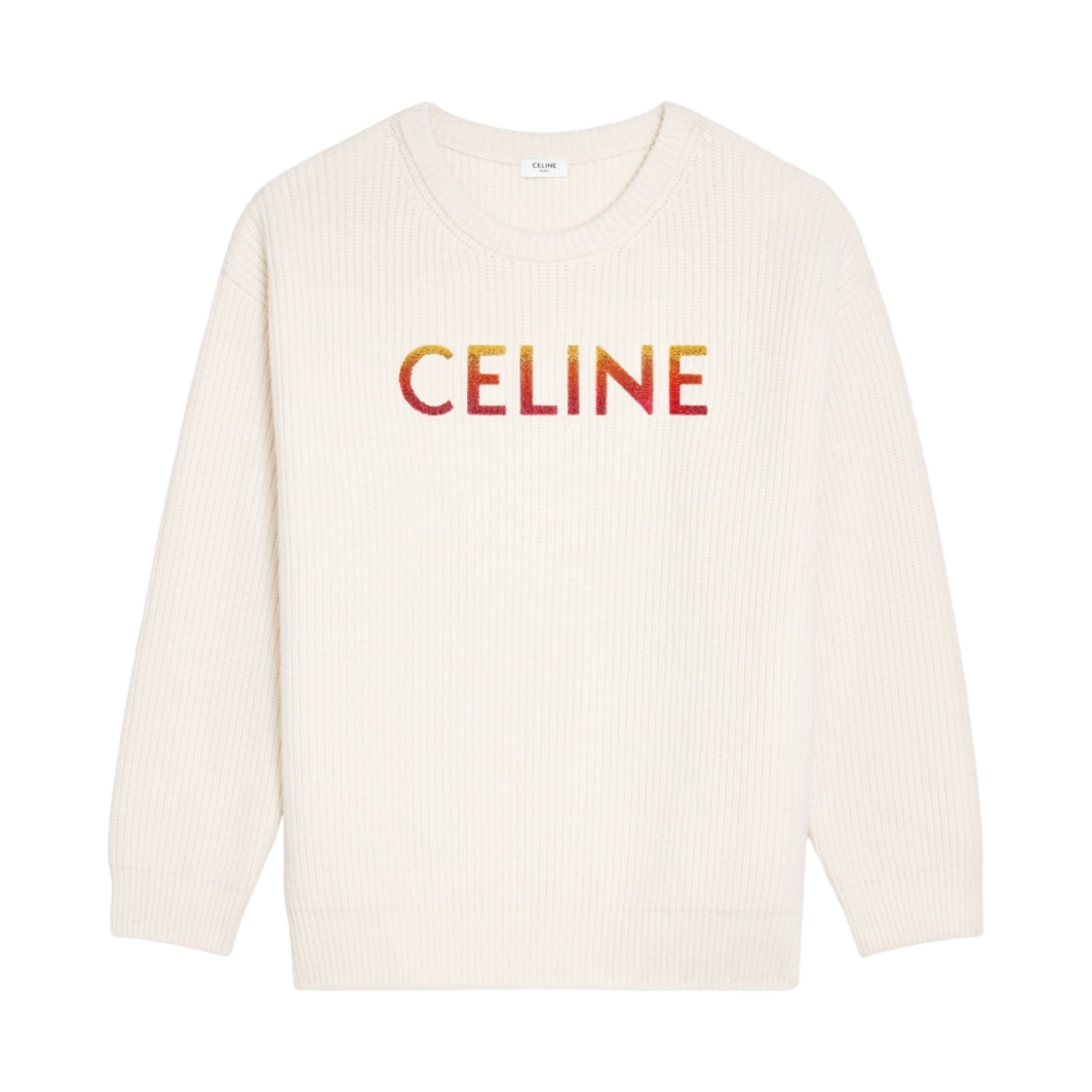 셀린느 립드 울 자수 스웨터 오프 화이트(Celine Embroidered Sweater in Ribbed Wool Off White) - 1