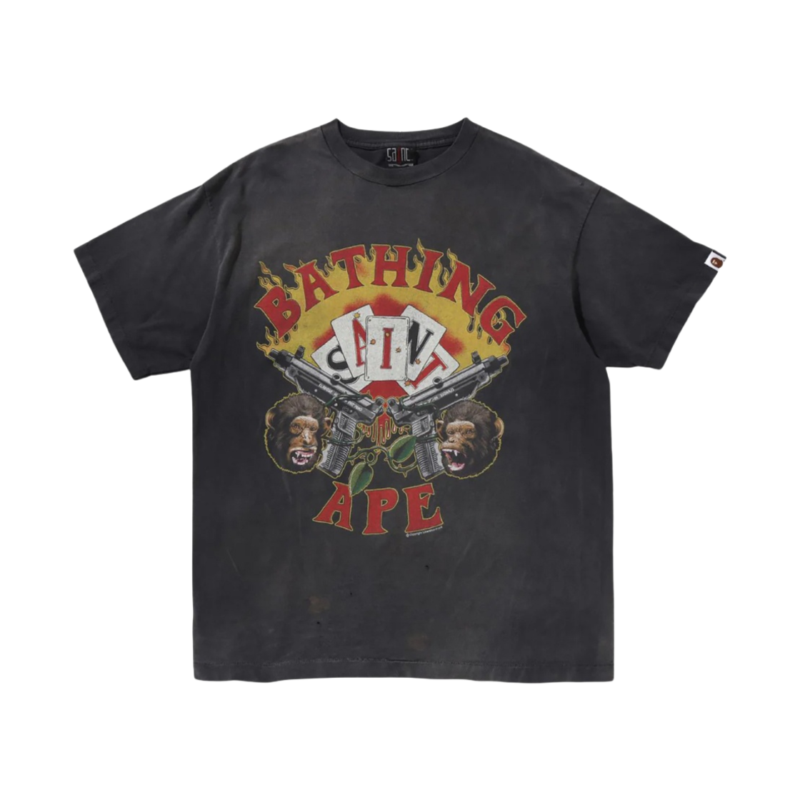 베이프 x 세인트 마이클 건즈 티셔츠 차콜(BAPE x Saint Mxxxxxx Guns T-Shirt Charcoal)