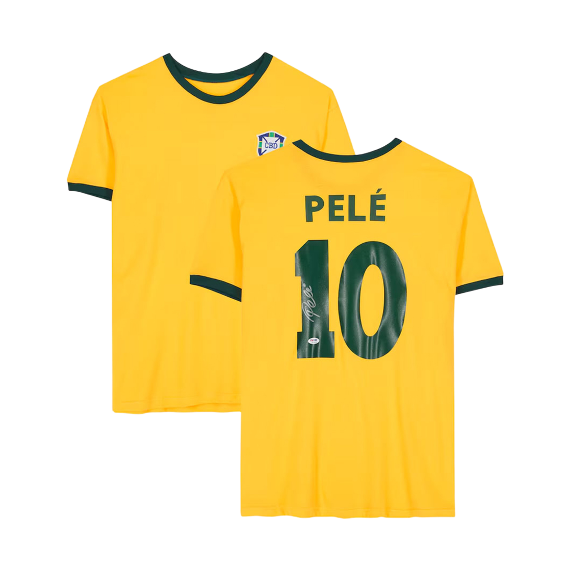 HBKOSC02 Pele Autographed Brazil National Team Home Jersey
