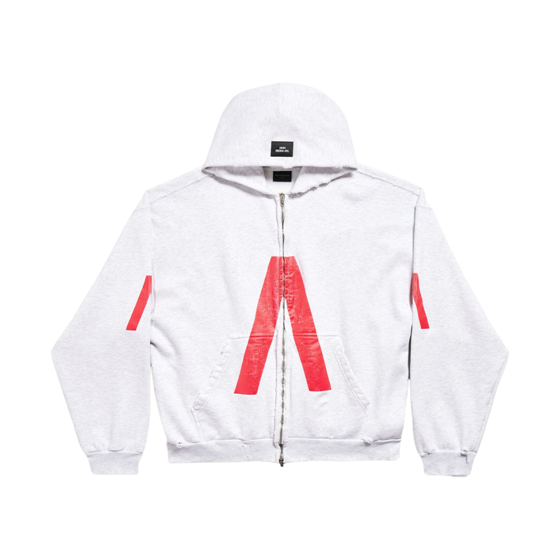 발렌시아가 뮤직 아카이브 시리즈 커넥티드 집업 후드 미디움 핏 라이트 그레이 레드(Balenciaga Music Archive Series Connected Zip Up Hoodie Medium Fit Light Grey Red) - 1